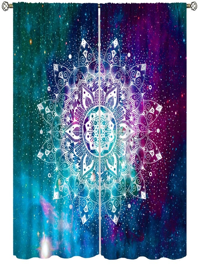AAVEUP Hippie Curtains for Kitchen Bohemian Mandala Galaxy Space Indian Medallion Trippy Aesthetic Purple Blue Window Treatments for Girls Bedroom Living Room 42x45in（No Blackout） - Image 1